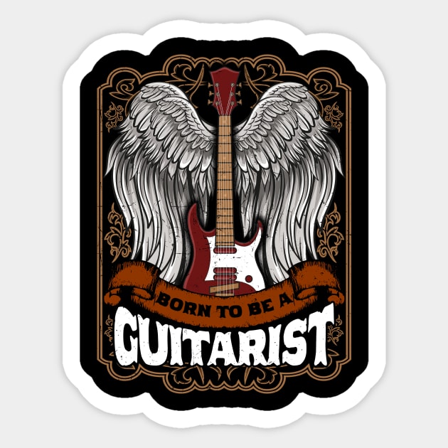 Vintage Born To Be A Guitarist Musician Rock Gift Sticker by Ramadangonim